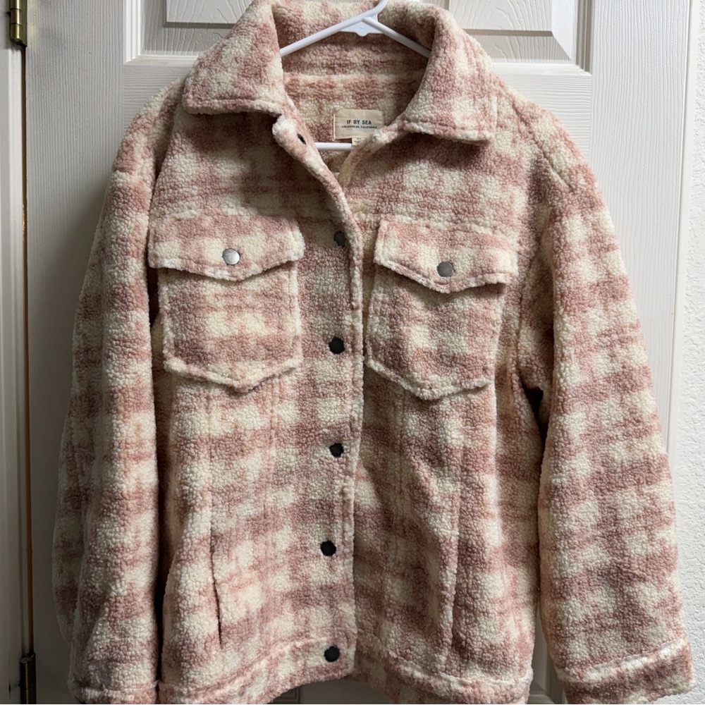 Anthropologie Women’s If By Sea Pink and Cream Plaid Jacket Size XS
